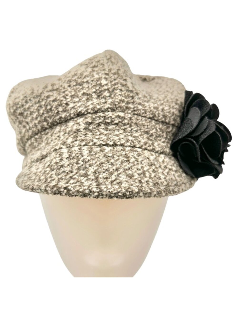 Tickled Pink Womens Tweed Newsboy Hat With Black Flower Accent Timeless Fashion
